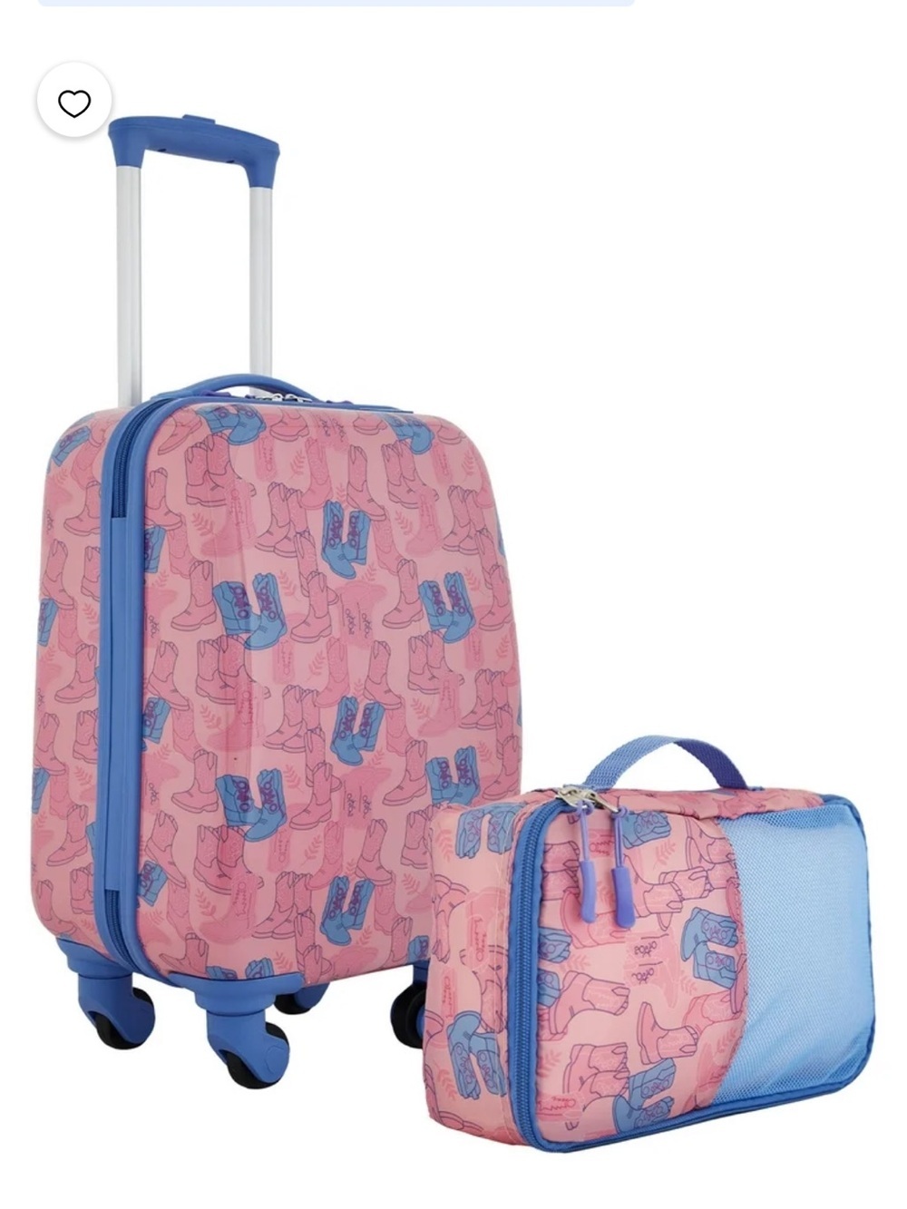 NIB Cowgirl Kids 18” Carry-On  rolling 
luggage & Packing Cube Set Pink Blue